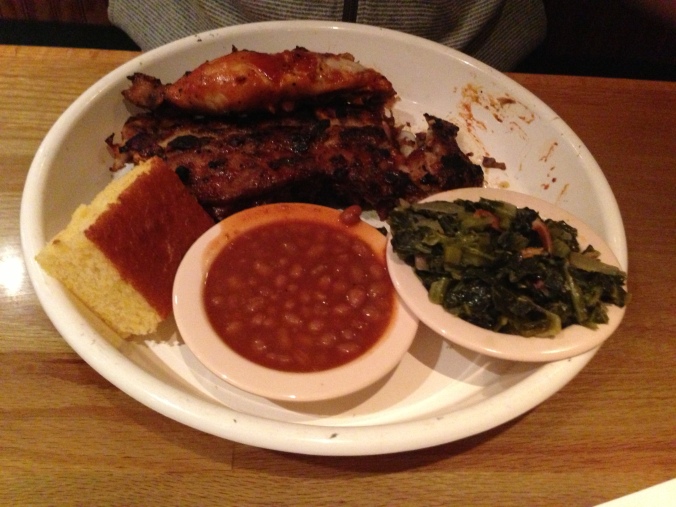 Park Avenue's rib and chicken combo with collard greens and baked beans