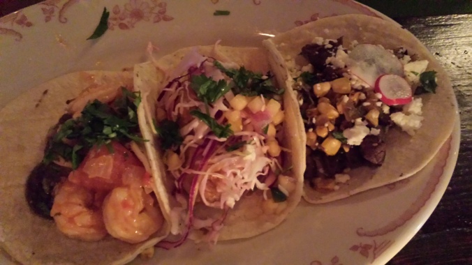 From Left: El Camino's shrimp taco, crispy fish taco, and carne asada taco.